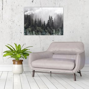 Tablou pe sticlă - Pădure cu elemente ilustrate (70x50 cm)