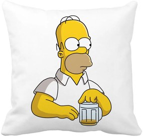 Perna Decorativa Patrata Simpsons Homer, 40x40 cm, Alba, Mata, Husa Detasabila, Burduf