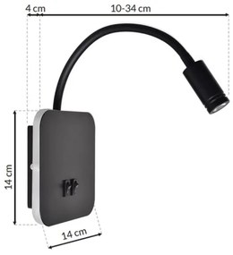 Veioză LED flexibilă de perete BASE 1xLED/8W+1xLED/2W/230V negru/argintiu