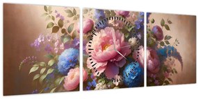 Tablou - Masă plină de flori (cu ceas) (90x30 cm)