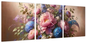 Tablou - Masă plină de flori (cu ceas) (90x30 cm)