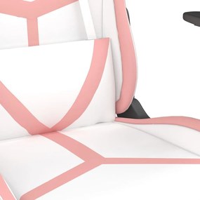 Scaun gaming de masaj suport picioare, alb roz, piele ecologica 1, Alb si roz, Cu suport de picioare