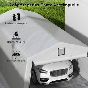 Outsunny Garaj Portabil, Carport Rezistent, Cort tip Garaj cu Copertină și 2 Ferestre de Ventilație și Ușă, 6.2x3.3x2.4 m, Gri | Aosom Romania