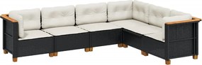 vidaXL Set mobilier de grădină cu perne, 6 piese, negru, poliratan