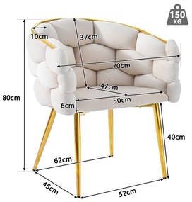 Scaun de lux din catifea cu structură posterioară aurie, protecție confortabilă pentru spate, țesătură din catifea moale, 50×47×80 cm, Bej