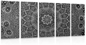Tablou 5-piese Mandala orientală în design alb-negru