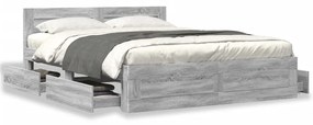 3295560 vidaXL Cadru de pat cu tăblie, gri sonoma, 150x200 cm, lemn prelucrat