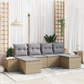 vidaXL Set de canapea pentru grădină 6 piese cu perne Bej Ratan Poliester Acacia
