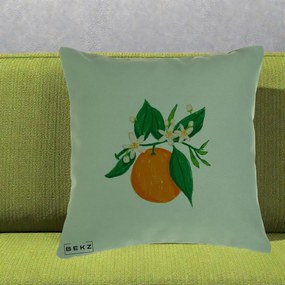 Perna Decorativa Portocala in Floare, 40x40 cm, Verde, Husa Detasabila, Perna Inclusa, BEKZ®