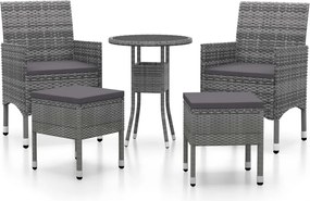 vidaXL Set mobilier de grădină, 5 piese, gri, poliratan