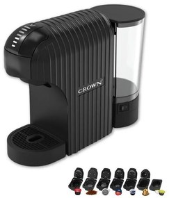 Espressor cu capsule 7in1 Crown CCM-1530B, 1400 W, 20 bar, 0.9 L, 7 adaptoare, Indicatoare LED, Controlul lungimii cafelei, Negru