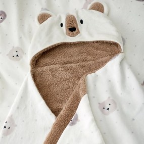 Pătură pentru copii cu glugă maro-crem din micropluș/cocolino 90x125 cm Cosy Bear – Catherine Lansfield