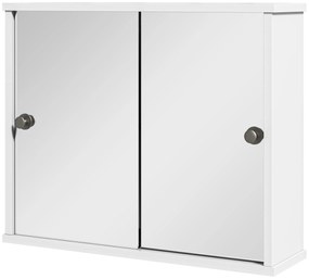 kleankin Dulap cu Oglindă de Perete cu Poliță Reglabilă și Ușă Glisantă Dublă pentru Lavoar 55x15x45 cm Alb Lucios | Aosom Romania