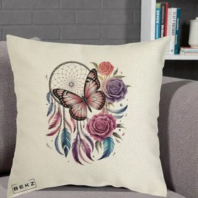 Perna Personalizata Prinzator de Vise cu Fluture si Trandafiri, 40x40 cm, Ecru, Husa Detasabila, Perna Inclusa, BEKZ®