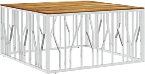 vidaXL Măsuță de cafea, argintiu, oțel inoxidabil și lemn masiv acacia