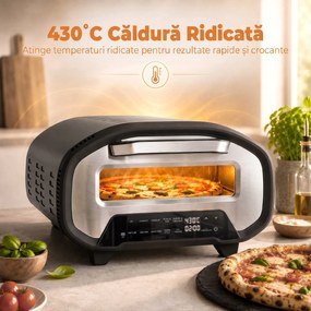 HOMCOM Cuptor pentru pizza pentru interior, cuptor electric de 30,48 cm cu 8 programe, 430 °C, temporizator, piatră ceramică, 2200 W | Aosom Romania