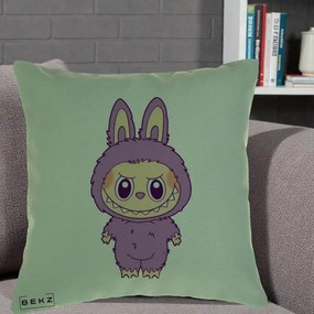 Perna Personalizata Labubu Violet Solo, 40x40 cm, Verde, Husa Detasabila, Perna Inclusa, BEKZ®