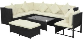 42993 vidaXL Set mobilier de grădină cu perne, 8 piese, negru, poliratan