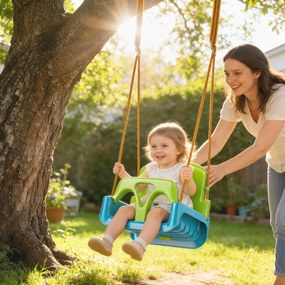 Outsunny Leagăn pentru Copii 3 în 1 pentru Interior și Exterior, Leagăn de Grădină pentru Bebeluși și Copii 9-36 Luni, Frânghie Reglabilă 120-180 cm și Centură de Siguranță, 42x33x120-180 cm, Verde | Aosom Romania