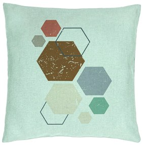 Perna Decorativa, Model Forme Geometrice 3, Multicolor 40x40 cm, Verde Menta, Husa Detasabila, Burduf