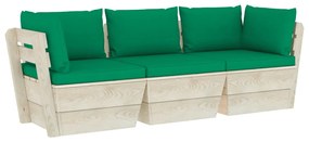 3063401 vidaXL Canapea de grădină din paleți, 3 locuri, cu perne, lemn molid