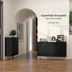 HOMCOM Dulap de Depozitare cu 2 Dulapuri și Raft Reglabil pe 3 Niveluri, Bufet Modern din PAL și Metal, 120x40x75 cm, Negru și Auriu | Aosom Romania