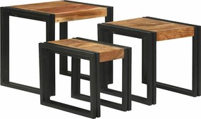 vidaXL Masa de cuibărit 3 pcs Lemn masiv de acacia și metal