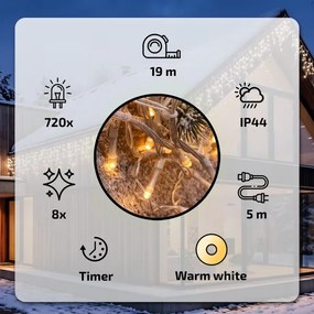 BRILAGI - LED Instalație de Crăciun pentru exterior 720xLED/8 funcții 24m IP44 alb cald ţurţuri