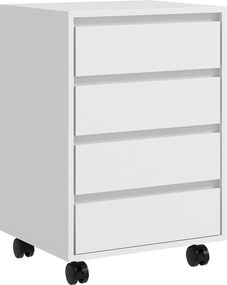 HOMCOM Comodă de Birou cu 4 Sertare și Roți pentru Studiu 46x40x65 cm Alb | Aosom Romania