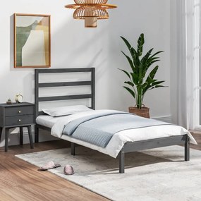 3104900 vidaXL Cadru de pat single, gri, 90x190 cm, lemn masiv