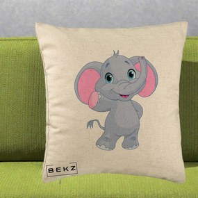 Perna Decorativa Pui de Elefant Kawaii, 40x40 cm, Bej, Husa Detasabila, Perna Inclusa, BEKZ®