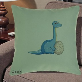Perna Decorativa Brontosaur cu Ou, 40x40 cm, Verde, Husa Detasabila, Perna Inclusa, BEKZ®