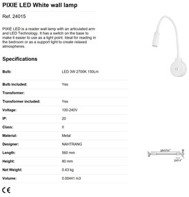 Aplica LED tip reader LED design modern minimalist PIXIE alba