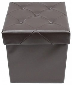 Taburet cu cutie de depozitare HouseXL™ 10100, Dimensiuni 38X38X38cm, Max 150 kg, Capac moale din piele ecologica, Maron
