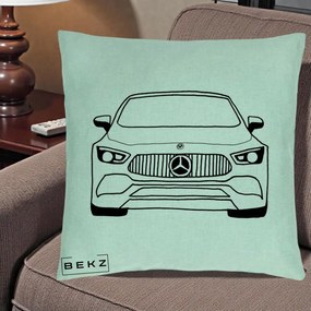Perna Personalizata Mercedes-Benz Fata Linie, 40x40 cm, Verde Menta, Husa Detasabila, Perna Inclusa, BEKZ®