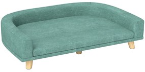 PawHut Canapea Elegantă pentru Animale de Companie, Pat Înălțat cu Pernă Moale, Cadru din Lemn, Verde, 98x67x25cm | Aosom Romania