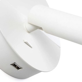 Aplica cu reader LED minimalista cu USB charger DUAS White