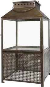 Felinar auriu, din metal si sticla, aspect vintage, H63 cm, Patt
