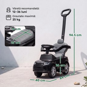 AIYAPLAY Mașinuță Ride-on Land Rover cu Mâner și Bară de Protecție, din PP și Oțel, 84 x 40 x 94,5 cm, Negru | Aosom Romania
