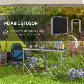 Outsunny Set Masă de Camping Pliabilă cu 4 Scaune, Masă de Picnic Reglabilă pe Înălțime, 4 Bănci și Orificiu pentru Umbrelă, din Aluminiu, pentru Picnic, Mare, Grădină, Negru | Aosom Romania