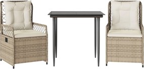 vidaXL Set mobilier de grădină cu perne, 3 piese, bej, poliratan