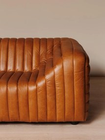 Canapea 3 locuri din piele naturală cognac, aspect vintage, "Freud"