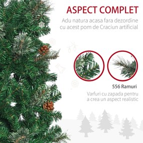 Pom de Craciun artificial 165cm cu ramuri realiste si 27 de conuri de pin, decor de Craciun, verde HOMCOM | Aosom RO