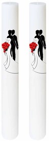 Set 2 Lumanari Nunta Mire si Mireasa cu buchet rosu 5,5 cm, 70 cm
