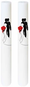 Set 2 Lumanari Nunta Mire si Mireasa cu buchet rosu 5,5 cm, 70 cm