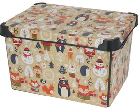 Cutie de depozitare cu capac Motiv de iarnă, 22 l,bej, 40x23x30cm