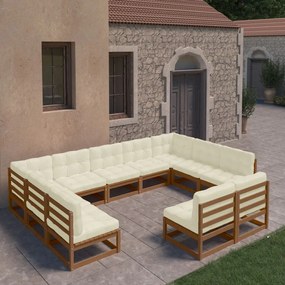 3077227 vidaXL Set mobilier grădină cu perne, 11 piese, maro, lemn masiv pin