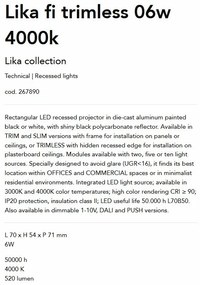 Corp incastrabil cu 2 spoturi LED Lika fi trimless 06w 4000k