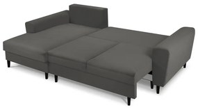 Colțar gri închis extensibil, cu spațiu de depozitare cu tapițerie din catifea reiată (cu colț pe partea stângă, cu șezlong) Kyoto – Cosmopolitan Design