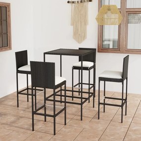 3064830 vidaXL Set mobilier bar de grădină cu perne, 5 piese, negru, poliratan